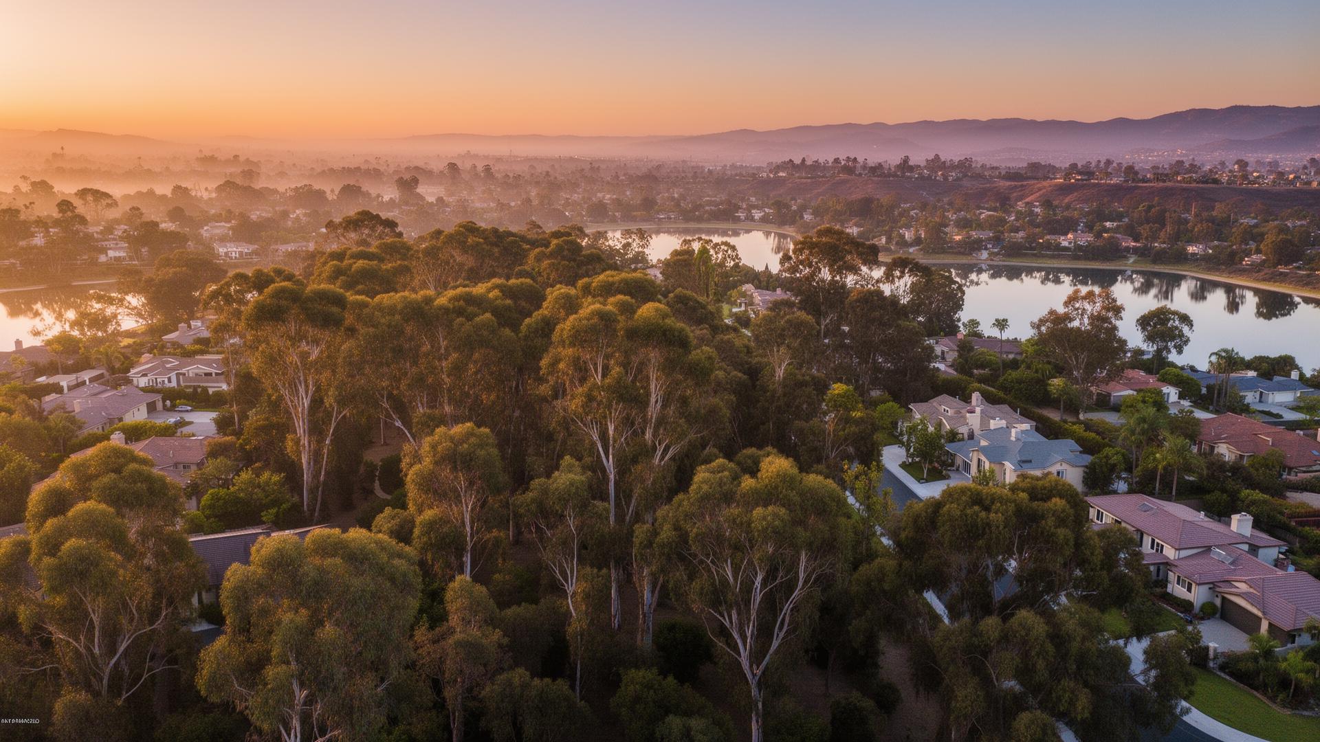 Aerial view of Carmel Mountain Ranch at golden hour
